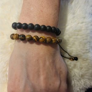 Hematite Stone and Tiger’s Eye Stone Duo of Bracelets